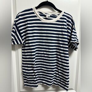 J. Crew Factory Navy and White Striped Short Sleeve Tee
